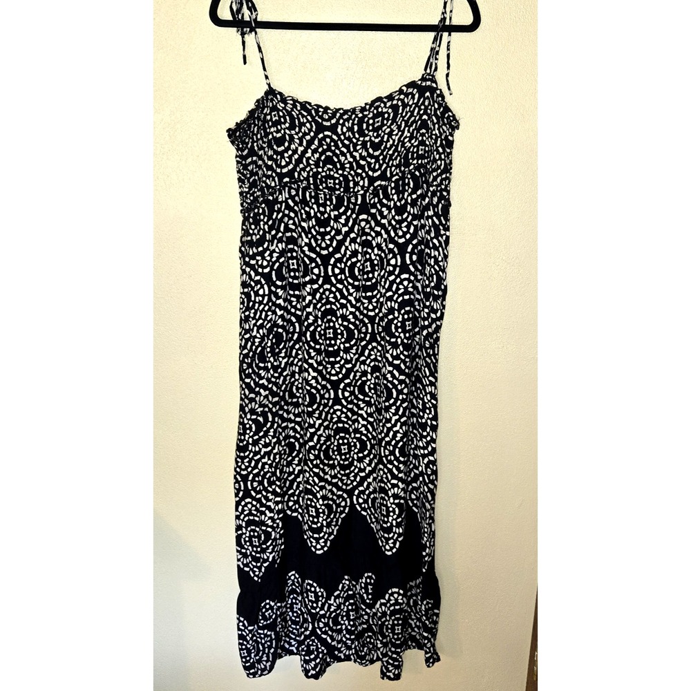 Motherhood Maternity‎ Maxi Dress Black White Print Tie Straps Size Large